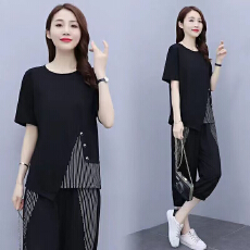 批发潮流休闲运动套装女宽松大码女装显瘦<b class='q'>夏</b>装新款短袖女七分裤两件