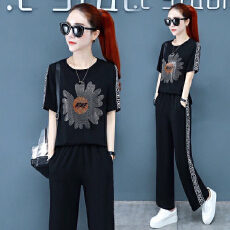 批发小雏菊烫钻休闲运动套装裤女2026<b class='q'>夏</b>季新款时尚大码宽松两件套