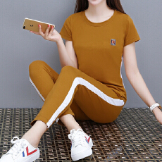 批发<b class='q'>夏</b>季运动套装女2026新款宽松九分裤大码短袖上衣休闲两件套