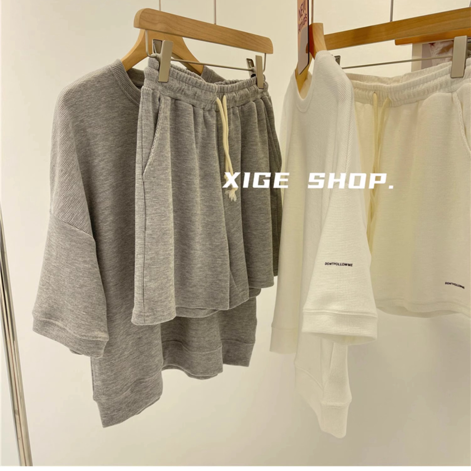 경관 그림 후아 남편 그리드 와이드 레그 팬츠 세트 여성 투피스 세트