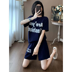 批发字母印花短袖运动<b class='q'>套装</b>女夏2026休闲时尚短裤两件套宽松潮洋气显瘦