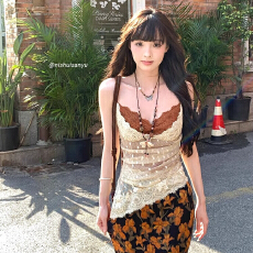 批发纯欲辣妹风蕾丝假两件吊带<b class='q'>夏</b>季纯欲辣妹时尚百搭上衣女