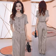 批发轻奢时尚套装女2026夏季新款洋气显瘦妈妈装气质减龄阔腿裤两件套