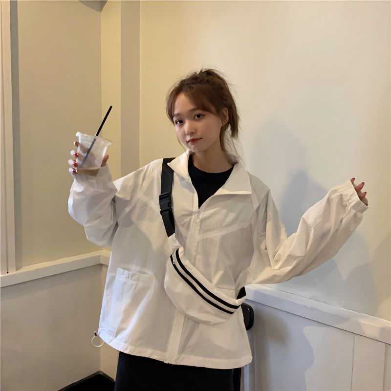 여름 한국 스타일 루즈핏 슬림해 보이는 다용도 레트로 여성 코트 2026 새로운 학생 캐주얼 긴팔 자외선 차단 의류 맨위