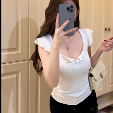 批发<b class='q'>莫代尔</b>260克 原版做法多种穿法韩系纯欲小飞袖正肩<b class='q'>T</b><b class='q'>恤</b>女修身上衣