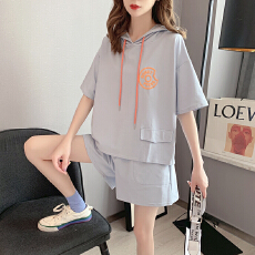 批发短裤两件套女短袖连帽宽松显瘦跑步服夏季新款小个子休闲运动<b class='q'>套装</b>
