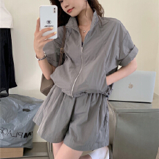 批发<b class='q'>休闲</b>运动<b class='q'>套装</b>女2026夏季新款高级感宽松粉色防晒衣轻薄短裤两件套