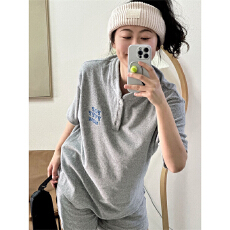 批发夏季<b class='q'>休闲</b>运动服<b class='q'>套装</b>女学生宽松显瘦短袖短裤绣花灰色两件套