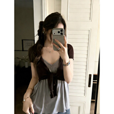 批发官图 随心裁<b class='q'>莫代尔</b>260克1*1辣妹绑带v领短袖开衫吊带上衣女