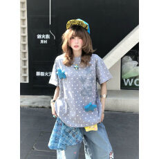 批发2个星星辅料+刺绣+内里铺布【19支220克】夏季新款短袖<b class='q'>T</b><b class='q'>恤</b>上衣女