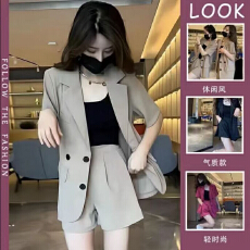 批发西装套装女装夏季韩版宽松气质学院风减龄温柔系职业凉快垂感套装