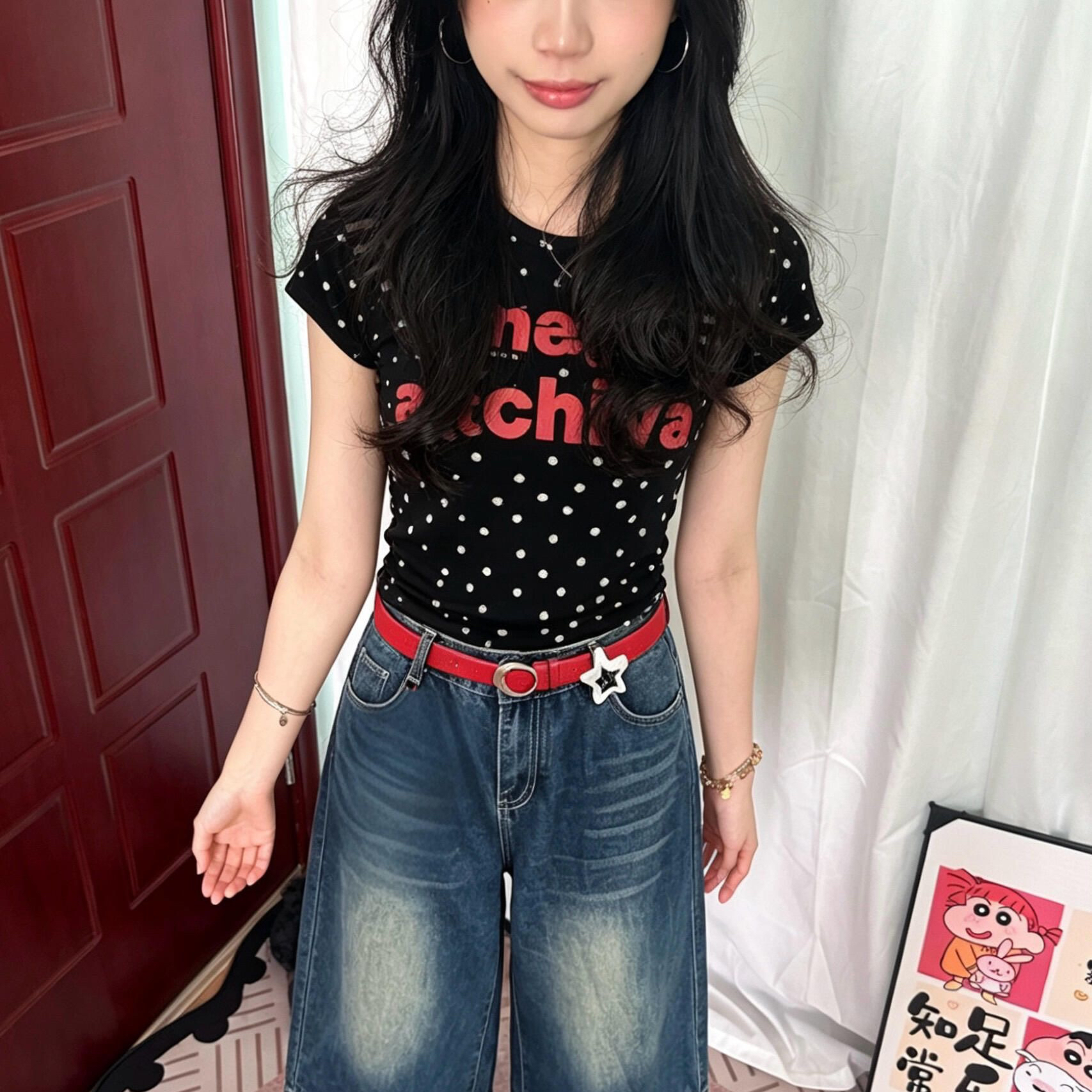 아메리칸 레트로 라운드 넥 알파벳 프린트 반팔 티셔츠 여성 여름 인기 작은 대중 새로운 몸매 가꾸기 핫걸 맨위