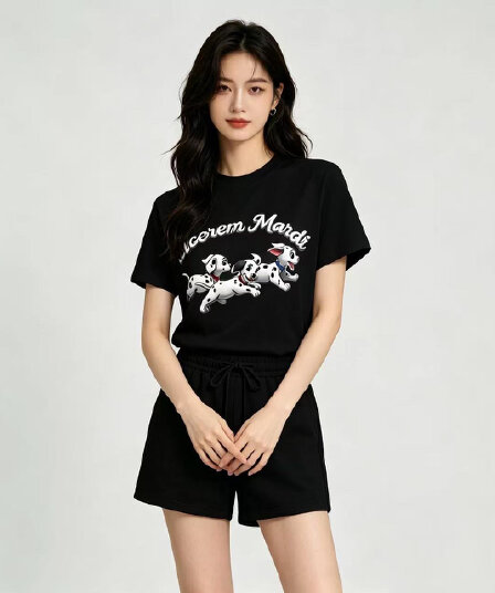 두 조각 세 강아지 프린트 세트 여름 반팔 반바지 캐주얼 운동복 세트