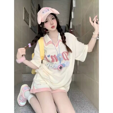 批发华夫格运动套<b class='q'>装</b>女夏季韩版宽松时尚网红POLO<b class='q'>短袖</b>短<b class='q'>裤</b>休闲两件套<b class='q'>装</b>