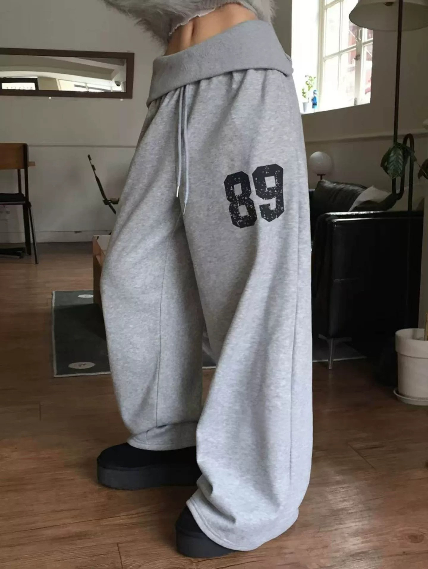 2026 한 부서 레트로 빛 아시아 인 캐주얼 뒤집다 측면 89 루즈핏 캐주얼 다용도 허리밴드 넓은 다리 웨이 바지 여성