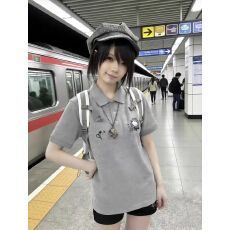 批发日系学院风卡通<b class='q'>短袖</b>Polo衫女2026夏季宽松休闲百搭减龄上衣女