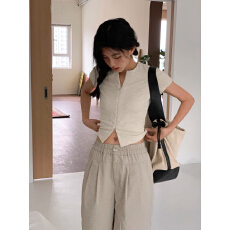 批发设计感拉链短袖t恤女夏季新款修身显瘦正肩短款上衣