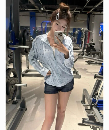 ins 바람 2026 아메리칸 전체 인쇄 도트 무늬 스탠드 칼라 자외선 차단 의류 여성 한국 스타일 달콤함 작은 청신 다용도 얇은 스타일 오픈 가디건