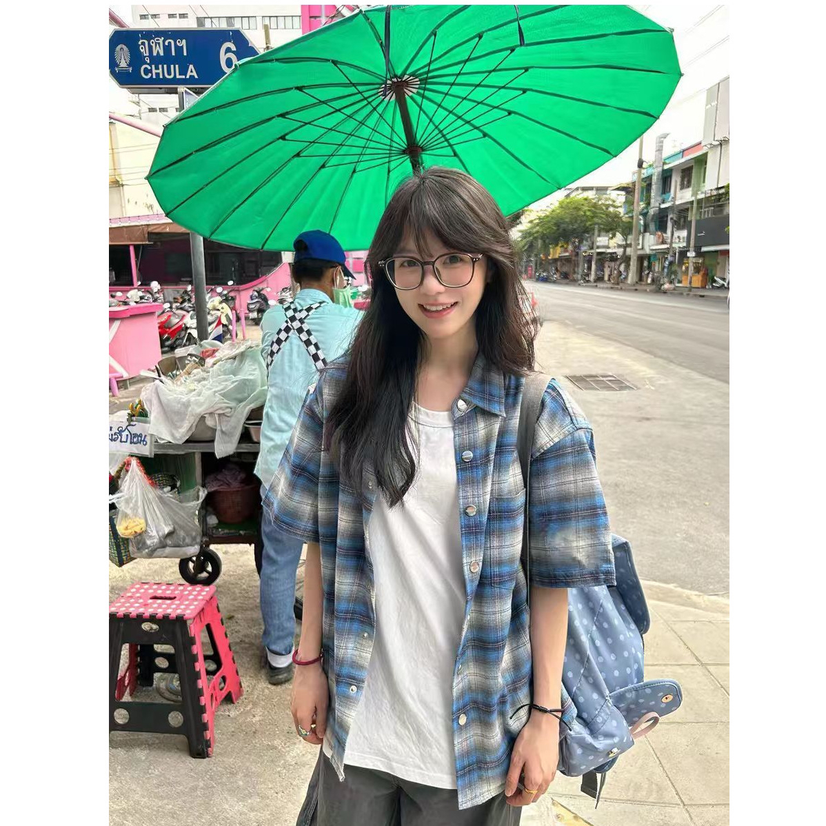 체크무늬 셔츠 반팔 여름 고급 커플 루즈핏 반소매 레트로 미니멀리즘 항구 바람 셔츠 외부 가져 가라. 체크무늬 재킷