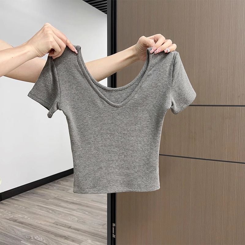 고급 빗질된 면 여름 도파민 허리 수축 몸매 가꾸기 맨위 다용도 색상 일치 달콤한 자매 반팔 신축성 티셔츠 여성
