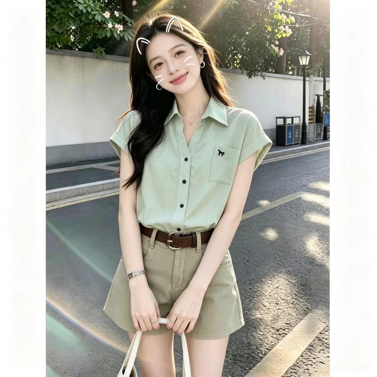 한 부서 미니멀리즘 자수 반팔 여성 셔츠 여름 새로운 폴로 칼라 루즈핏 다용도 캐주얼 출퇴근 품격 맨위