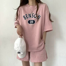 批发<b class='q'>新款</b>韩版短袖短裤两件套春夏休闲套装女宽松年轻外套装
