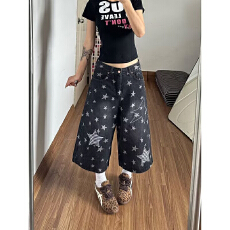批发夏季美式休闲痞帅水洗复古牛仔<b class='q'>短裤</b><b class='q'>男</b>女直筒宽松百搭七分裤子