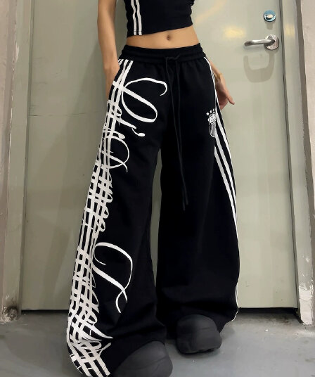 악당 잘 생긴 재즈 스트리트 댄스 넓은 다리 운동 웨이 바지 남녀 루즈핏 다용도 펌프 로프 토템 프린트 모통이 칼 긴 바지