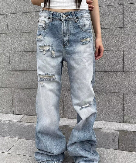 봄 여름 트렌드 한국 스타일 악당 잘 생긴 워싱 연삭 화이트 파란색 찢어진 부분 잉글랜드 바지 청년 남성 캐주얼 청바지 여성