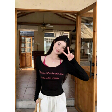 批发官图 原版布料美式街头辣妹印花上衣吊带防晒罩衫两件套女上衣