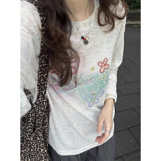 批发实价广州原版面料 彩色手绘涂鸦防晒罩衫女网纱宽松长袖<b class='q'>T</b>体恤女