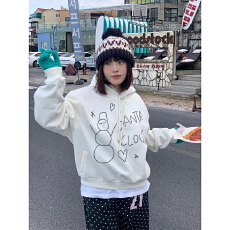 批发美式<b class='q'>蕾丝</b>拼接小个子雪人印花连帽卫衣女春秋冬2026新款宽松外套