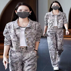 批发高级感复古水墨画套<b class='q'>装</b>女2026年春秋新款开衫外套阔腿<b class='q'>裤</b><b class='q'>显瘦</b>两件套
