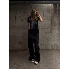 批发铆钉重磅原牛直筒微喇Skinny堆叠修身男<b class='q'>女</b>百搭<b class='q'>牛仔裤</b>cleanfit