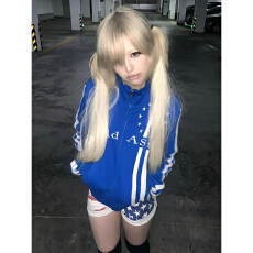 美式复古蓝色立领拉链开衫卫衣外套男女秋季新款短款轻亚夹克上衣