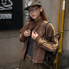 批发美式条杠荔枝纹pu<b class='q'>皮衣</b>外套<b class='q'>男</b>女秋复古潮牌防风机能运动立领夹克