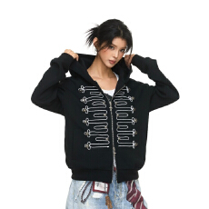 批发美式复古街头盘绳纽扣连帽卫衣外套男<b class='q'>女</b>百搭休闲宽松开衫上衣