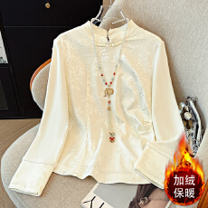 批发实拍新中式国风打底衫女秋冬盘扣立领内搭加绒长袖