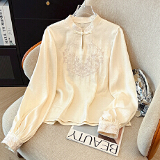 批发实拍新中式立领盘扣重工刺绣上衣国风气质长袖<b class='q'>衬衫</b>春秋