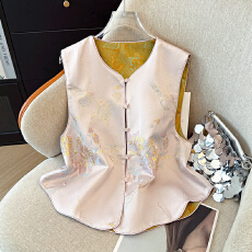 批发实拍宋锦高端马甲背心女<b class='q'>春</b>秋季新款新中式国风坎肩外搭双面双穿