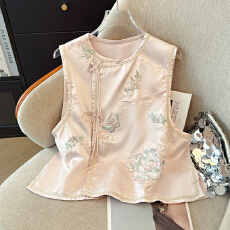 批发实拍新中式国风日常通勤刺绣马甲衬衫新中式套装