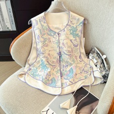 批发实拍重工蝴蝶刺绣新中式国风醋酸马甲女圆领精致唐装马甲洋气