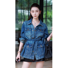 批发宝儿家含幂秋冬经典水洗工艺原始质感收腰牛仔外套