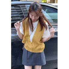 批发早秋款设计感假两件拼接马甲宽松显瘦<b class='q'>短袖</b>T恤