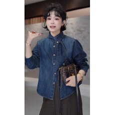 批发多一“蓝兔”<b class='q'>冬</b>季复古飘带翻领单排扣时尚磨毛衬衫