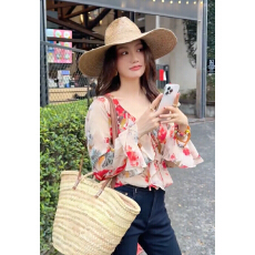 批发龍喜儿塞纳花房荷叶边 V 领<b class='q'>花朵</b>蕾丝小衫