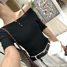 批发轻奢岛精~超细精纺桑蚕丝天丝可两穿一字领修身显瘦百搭针织衫女