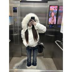 批发实拍实价 韩版时尚连帽毛领棉服女秋冬新款简约面包服