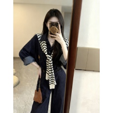 批发实拍实价 秋冬搭配一整套高级感气质<b class='q'>牛仔</b>披肩<b class='q'>衬衫</b>阔腿裤<b class='q'>套</b>装