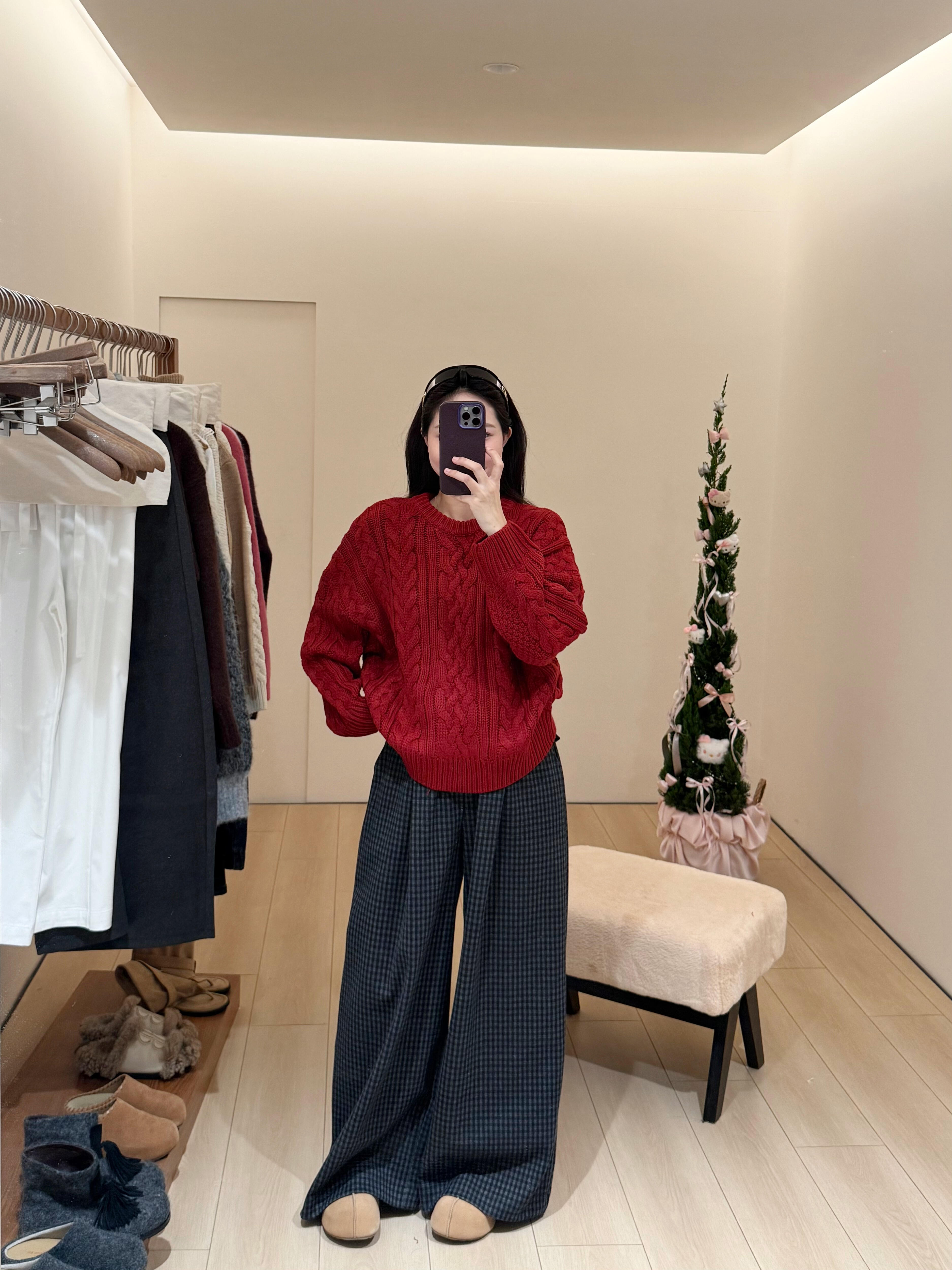 실사 정가 신년 빨간색 한 부서 느긋한 바람 꽈배기 루즈핏 라운드 넥 두꺼운 풀오버 니트 스웨터